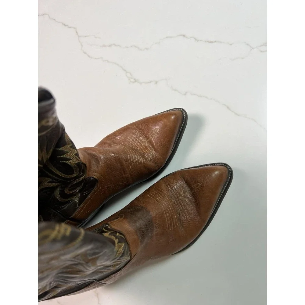 Tony Lama Cowboy Boots Mens Brown Leather Pointed Toe Western Style 6552 8.5 EE